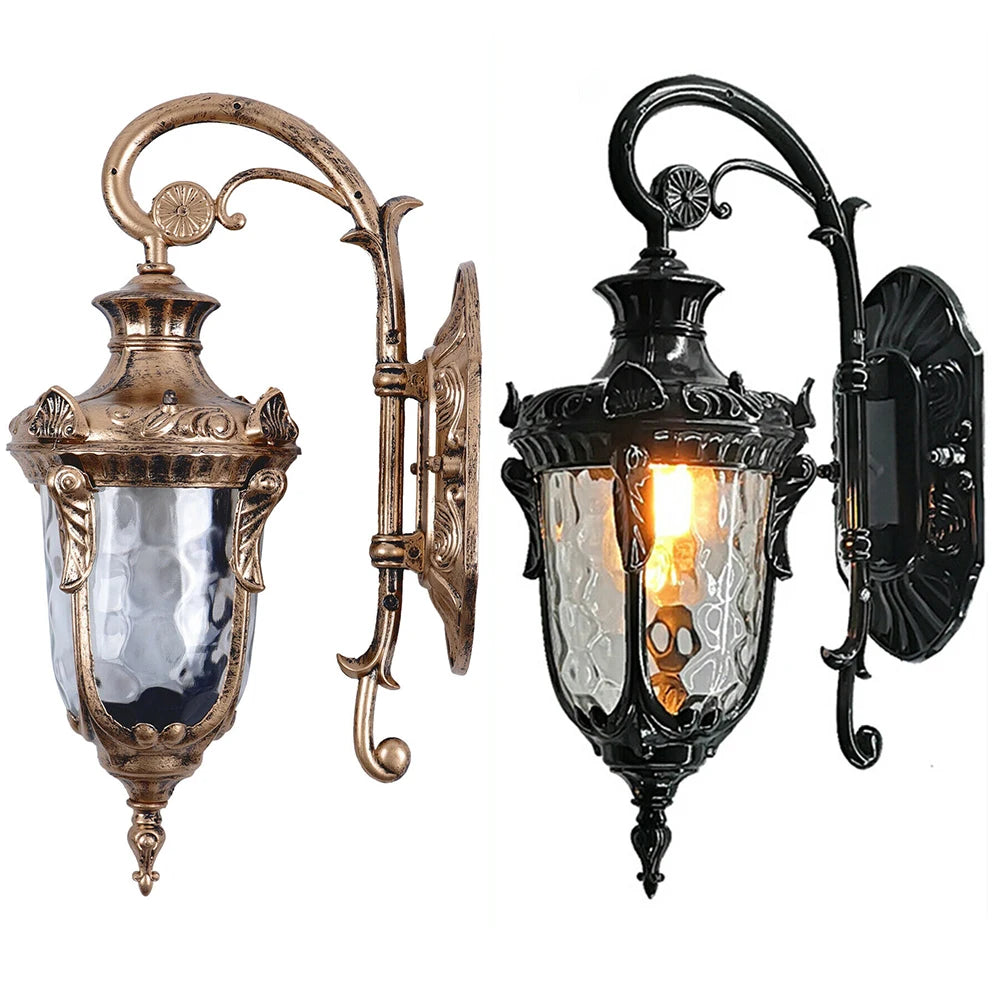 Outdoor Wall Lamp Antique Loft Wood Glass.