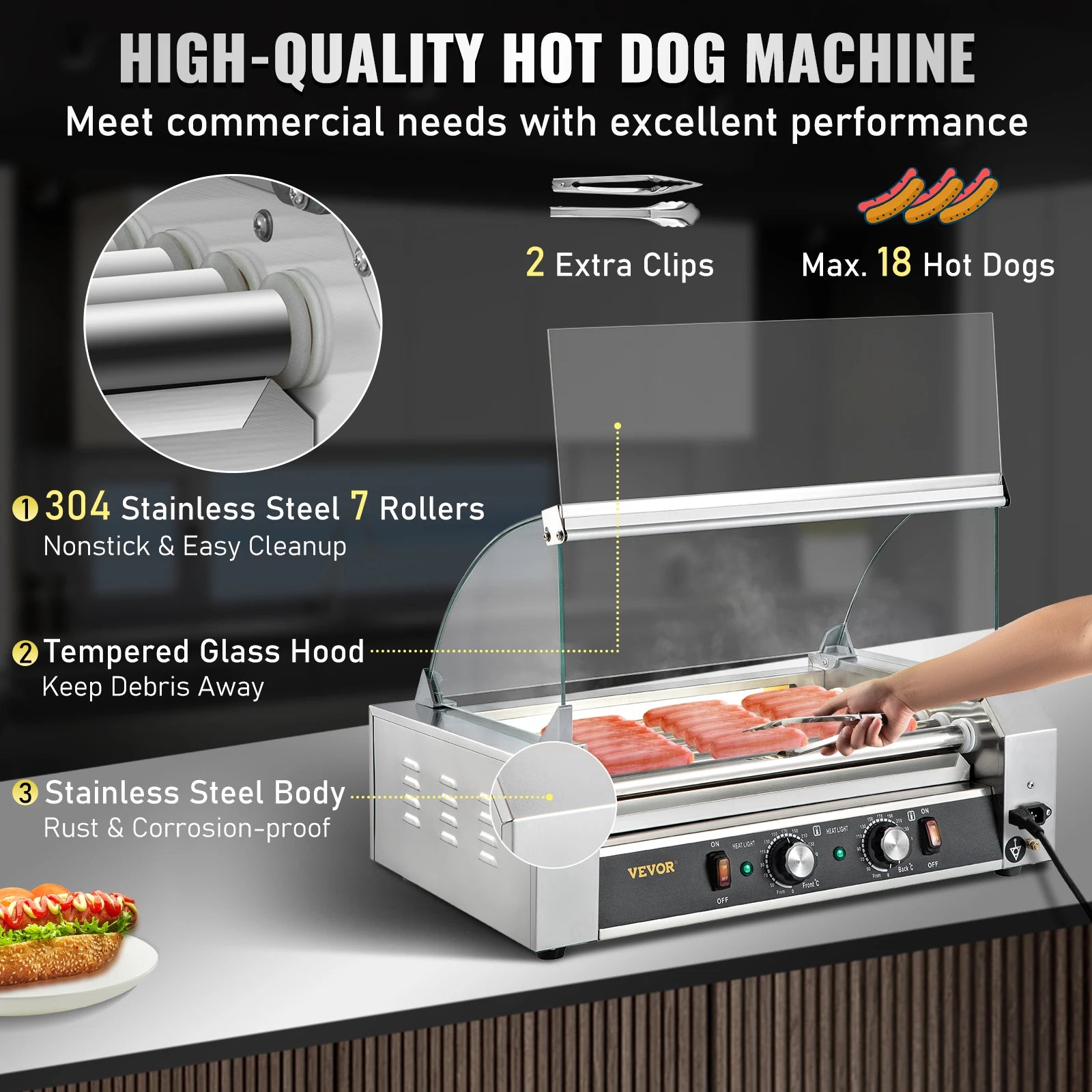 VEVOR Hot Dog Roller 5/7/11 Rods Stainless Steel Electric Sausage Grill Cooker With Dual Temp Control. - One Stop Shop & More