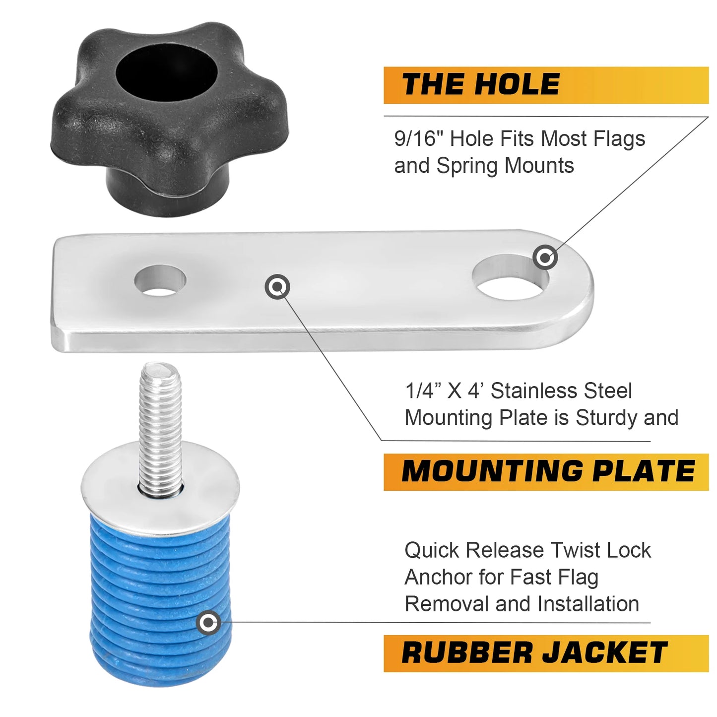 2x Grip Head Tie Down Anchors Quick Release Fit Rear Light /Flag Mount Bracket For Polaris RZR UTV ATV.