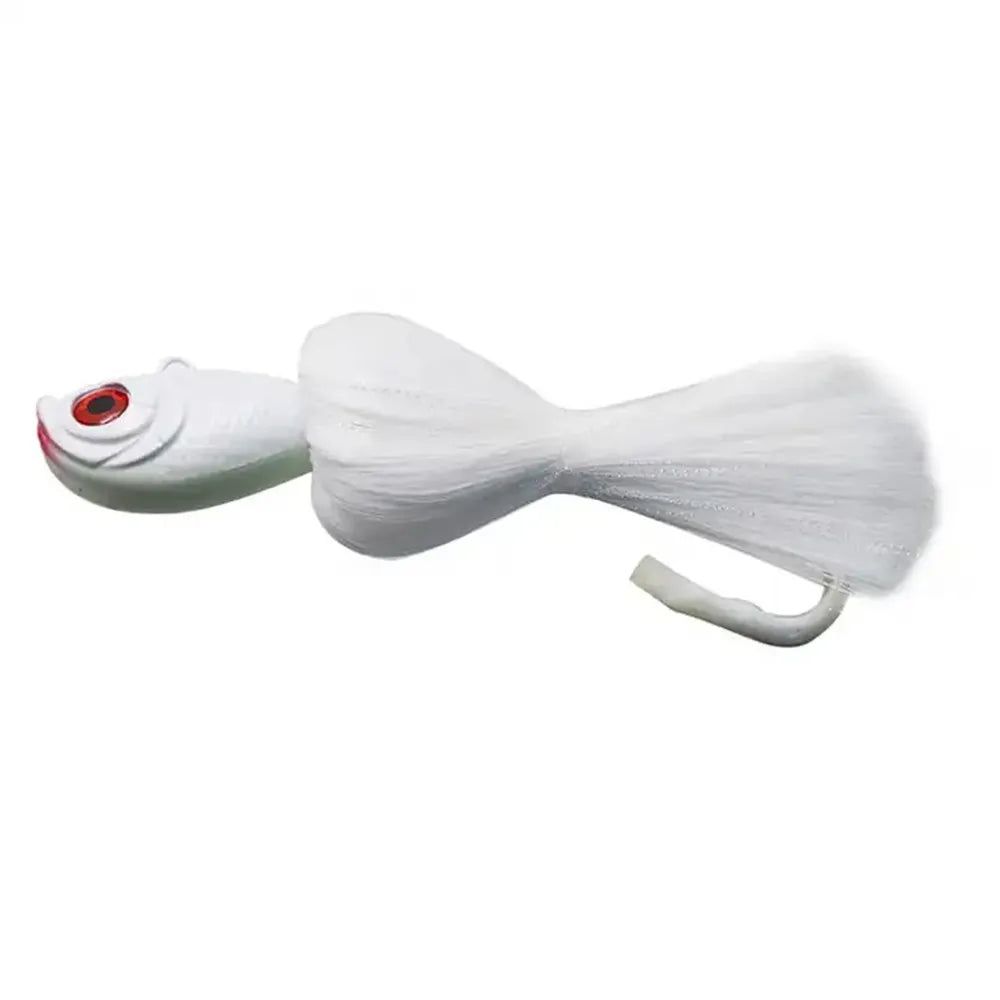 2pcs Metal Head Nylon Skirts Fishing Lures 6 oz White Color Nylon Hair Jig Baits