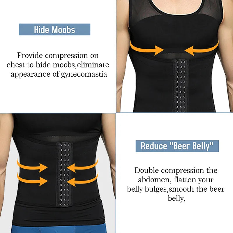 Mens Compression Vest Slimming Body Shaper Shirt Tummy Control Fitness Workout Tank Tops.