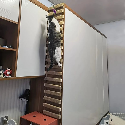 Cat Bridge for Cats Cage Sisal Wooden Rope Ladder, Kitten Step Scratcher Post Kitten Toys Tree Various Sizes