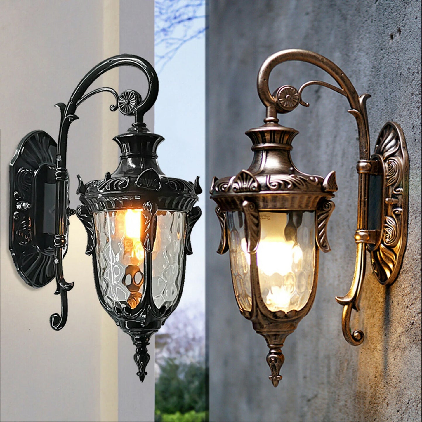 Outdoor Wall Lamp Antique Loft Wood Glass.