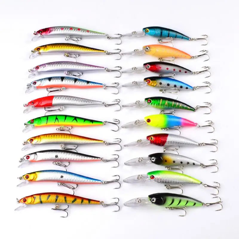 20Pcs Fishing Lure Tackle Kit Set Hard Bait Artificial Rotating Floating Fishing Minnow Crankbait Wobblers Spinner Sinking Hooks - One Stop Shop & More