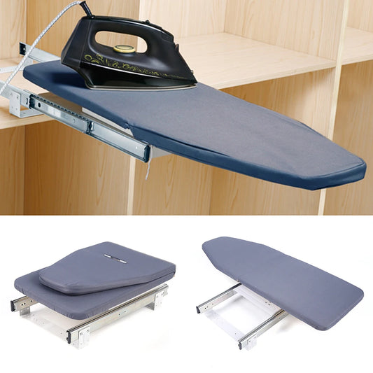 180° Rotation Foldable Ironing Board Retractable Closet For Home Space-Saving Furniture Pull & Push Cabinet Gray