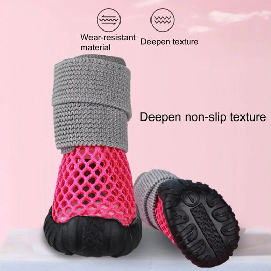 4Pcs Stylish Breathable Elasticated  Summer Ultra-light Pet Dog Rain Boots.