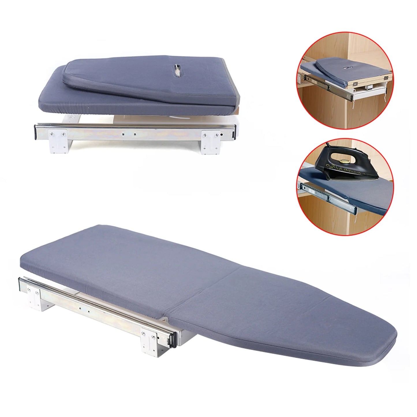 180° Rotation Foldable Ironing Board Retractable Closet For Home Space-Saving Furniture Pull & Push Cabinet Gray