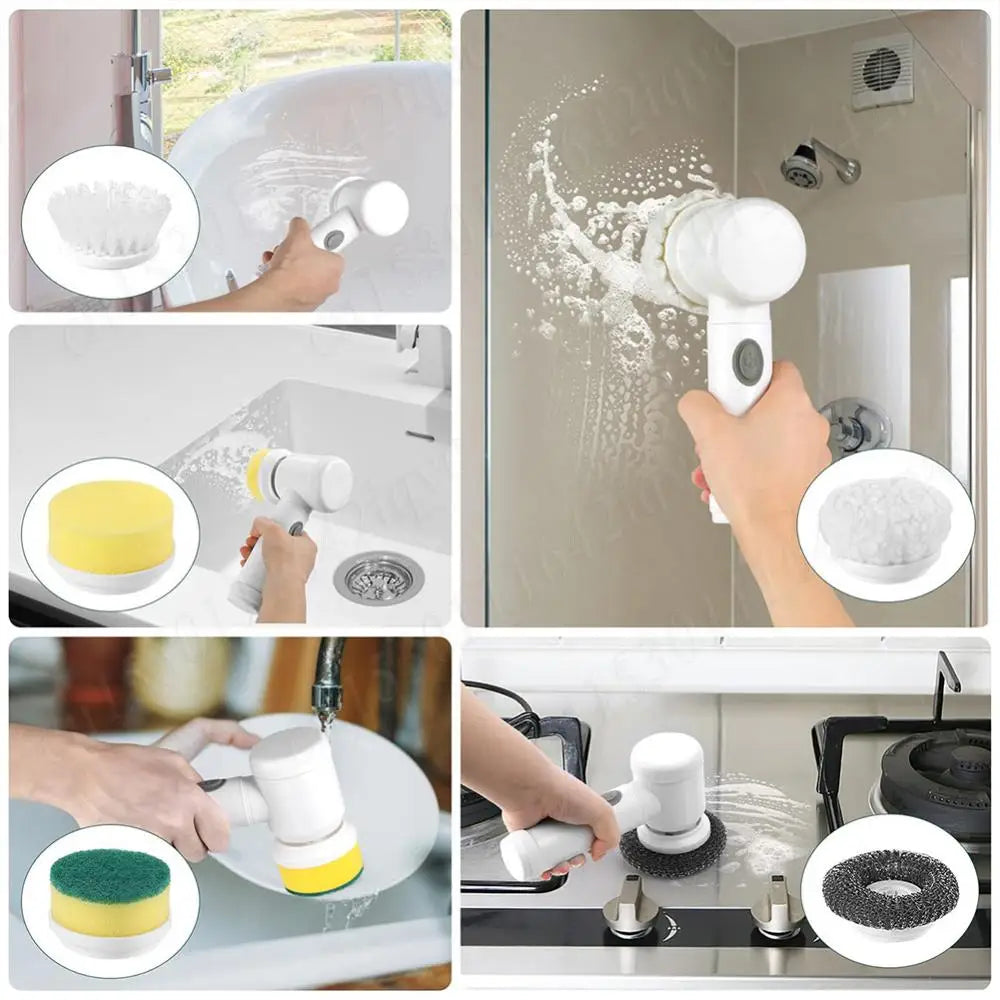 Electric Spin Scrubber Bathroom Cleaning Brush Power Scrubber with 5 Replaceable Brush Heads Electric Cleaning Brush For Kitchen