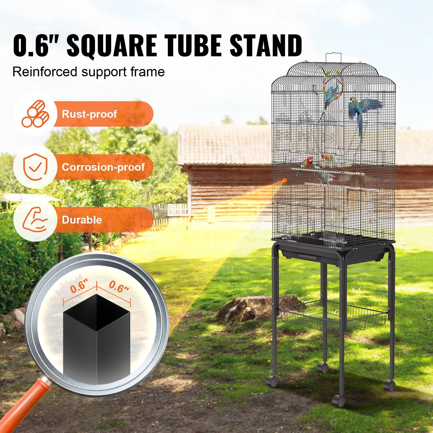 60 inch Bird Aviary Flight Pet Bird Cage Metal with Rolling Stand and Hanging Toys for Cockatiels Parrots Pigeons Parakeet