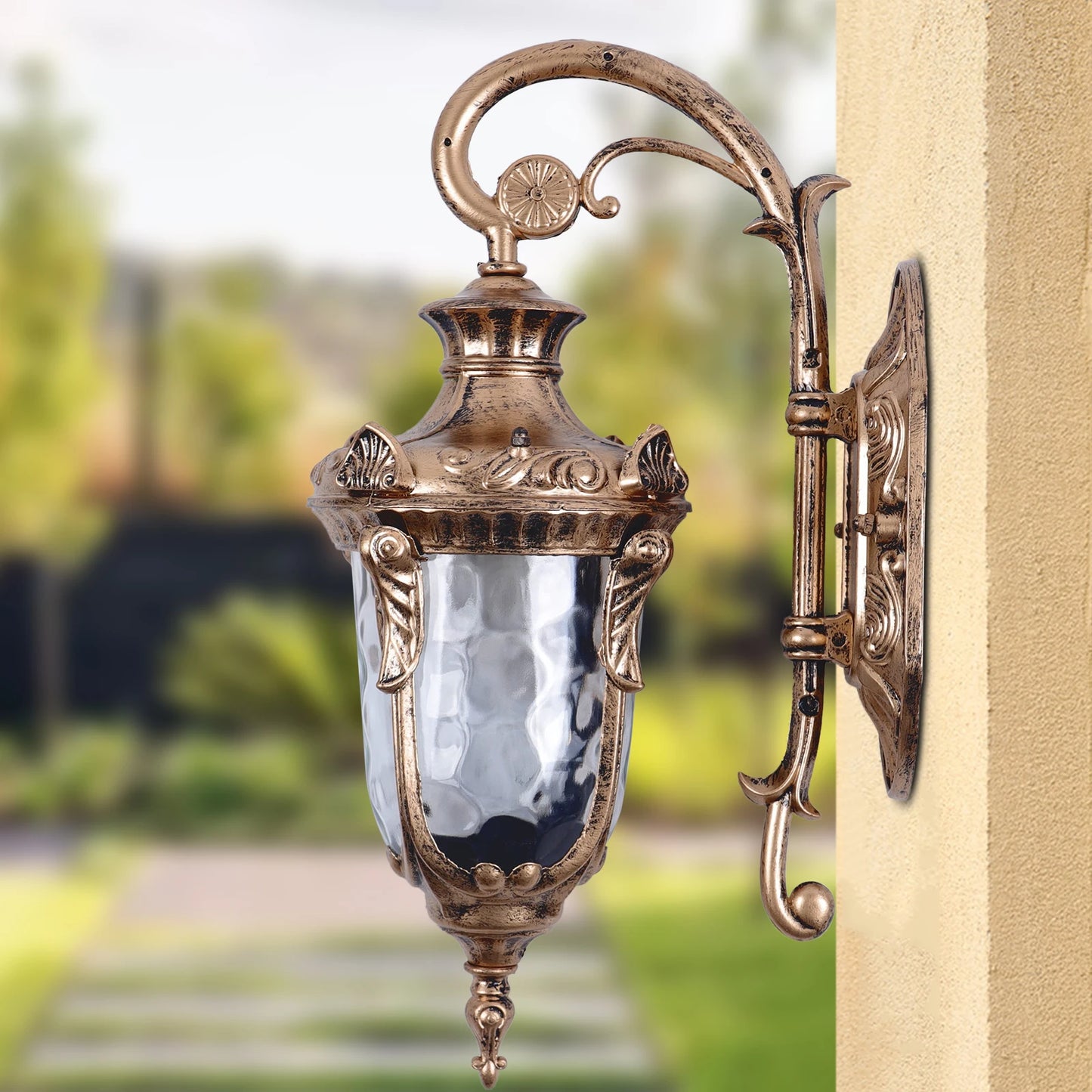 Outdoor Wall Lamp Antique Loft Wood Glass.