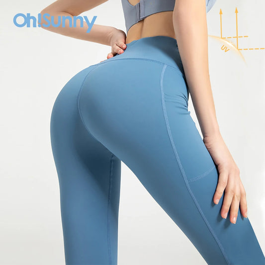 Women Fitness Gym Leggings Yoga Pants Solid Color Sports Clothes Stretchy High Waist Push UP Heart Shape Line Mesh Pocket