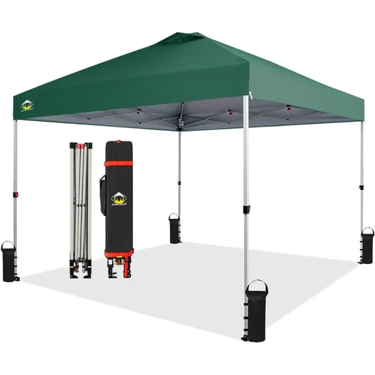 Tourist Tent 8 Stakes Waterproof Awning 10x10 Pop Up Canopy Outdoor Shade Mesh 4 Ropes Forest Green