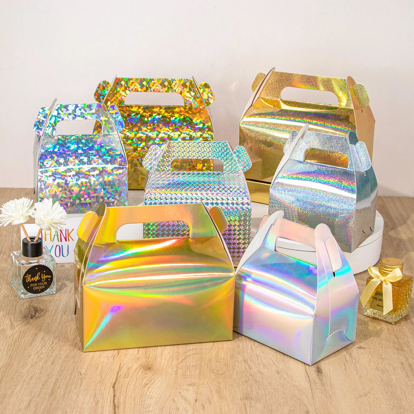 10 pieces / color holographic gift box cake West Point packaging.