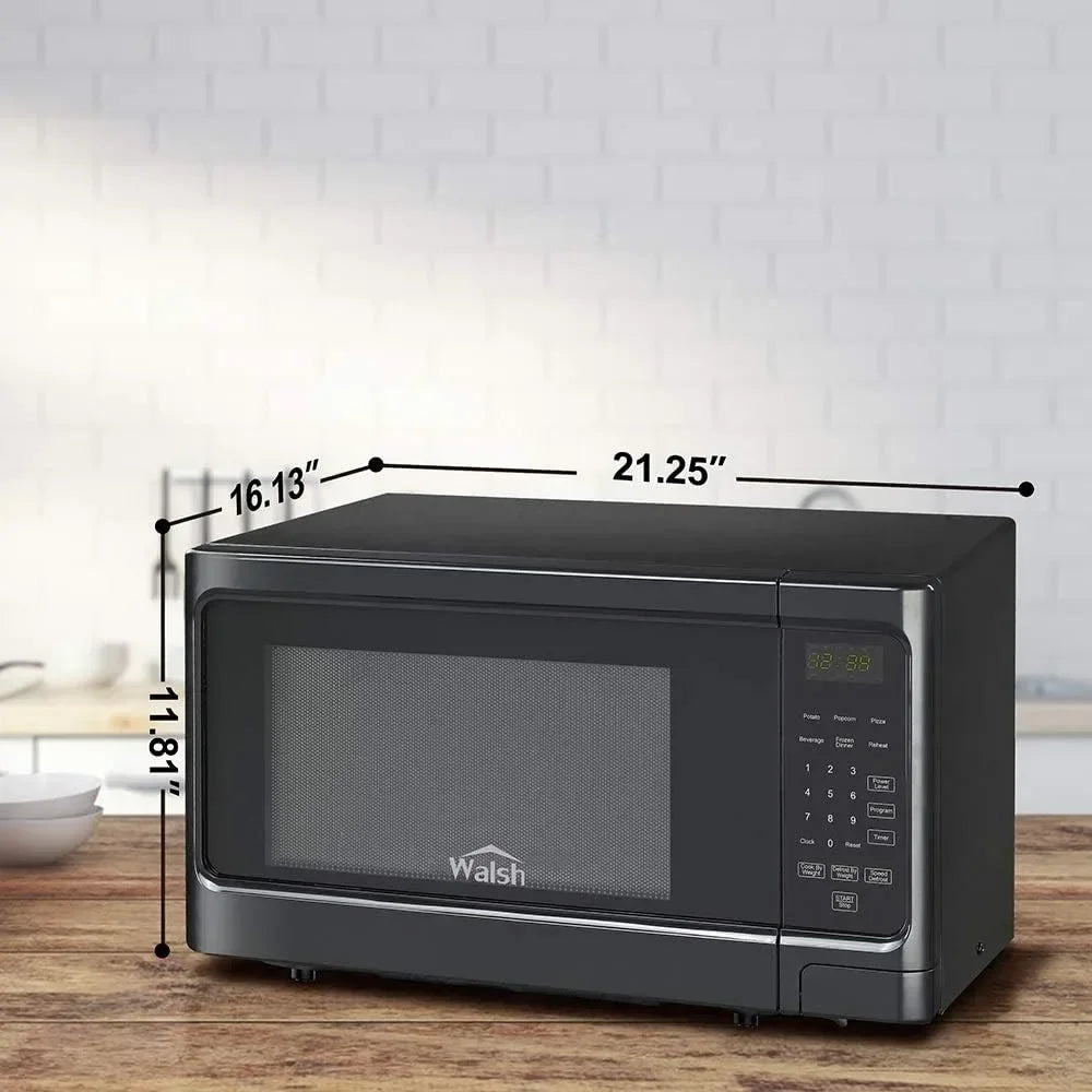 Countertop Microwave Oven 1.1 Cu.Ft/1000W 6 Cooking Programs LED Lighting Push Button Black.