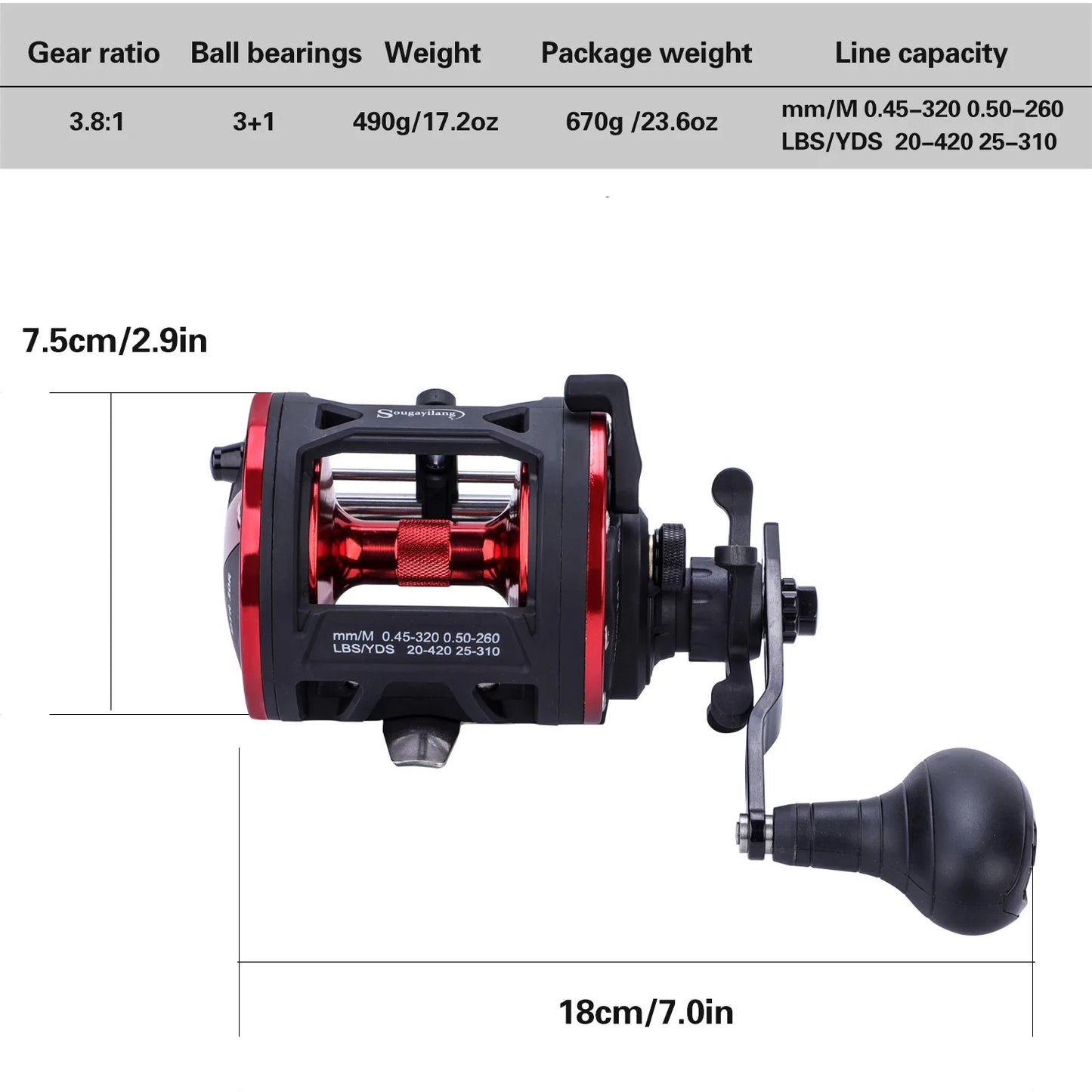 Fishing Reel Left/Right Hand Casting Sea Fishing Reel Large Line Capacity Baitcasting Reel