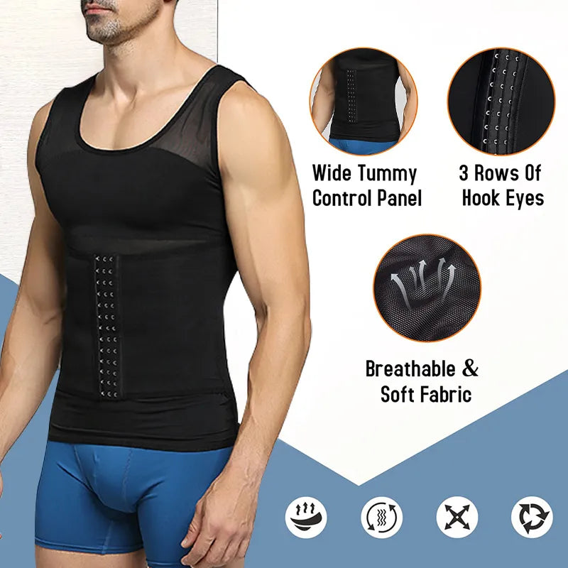 Mens Compression Vest Slimming Body Shaper Shirt Tummy Control Fitness Workout Tank Tops.