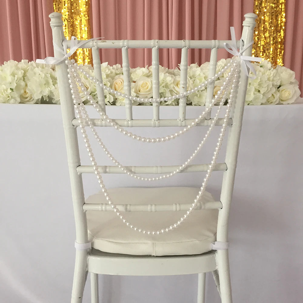 Ivory Imitation Pearl Bead Garland, Chiavari Chair Sash, Wedding Party Decoration, 16Pcs