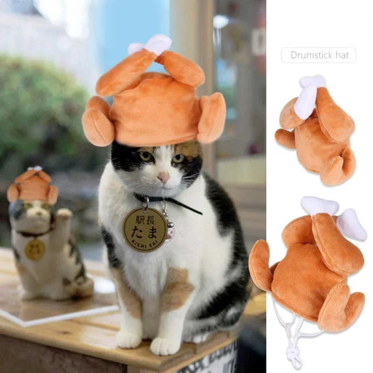 Pet Cat Plush Hat Adjustable Size Dress Up Chicken Leg Headdress,