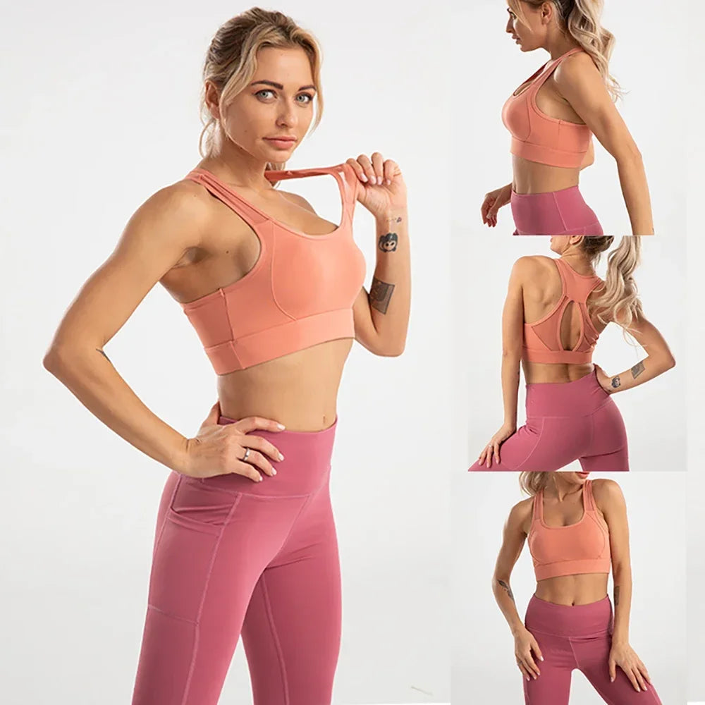 2 Pieces Yoga Suit Sports Running Sportswear Fitness Workout Clothes Exercise High Waist Leggings Crop Top.