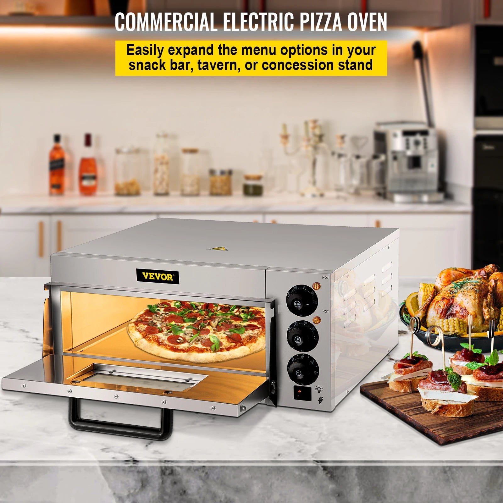 VEVOR Commercial Pizza Oven 14" Single/Double Deck Layer, Stainless Steel Multipurpose Electric Pizza Maker. - One Stop Shop & More