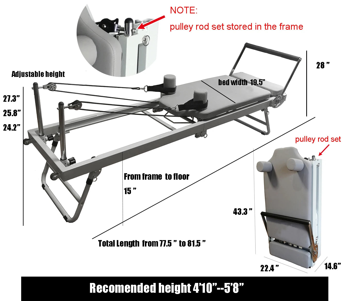 Pilates Reformer Fitness Equipment, Foldable Yoga Bed Strength Training Machine