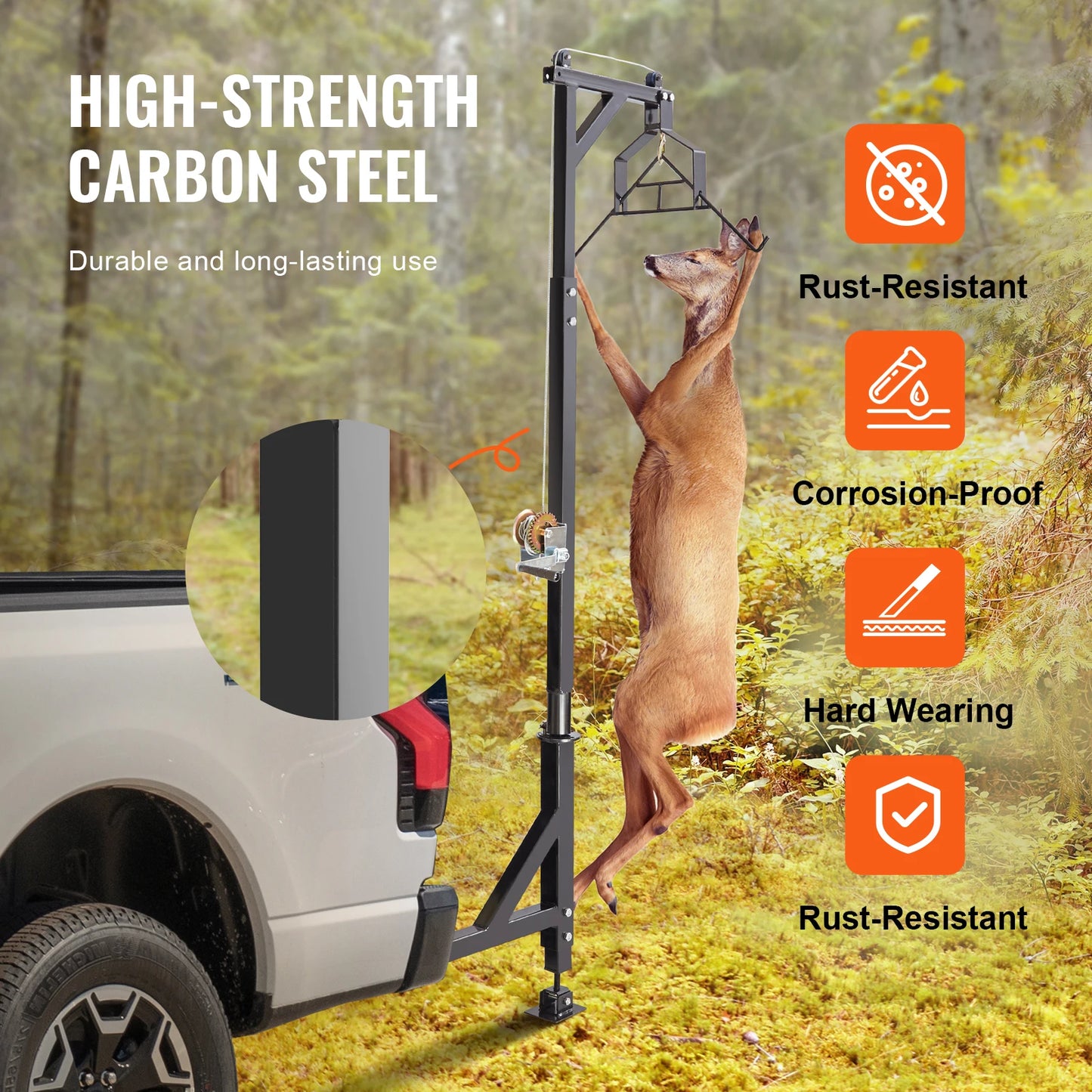 400/500 lbs Hitch Mounted Deer Hoist Adjustable Height Game Truck with Winch Lift Gambrel Set for Free Cargo Elevation