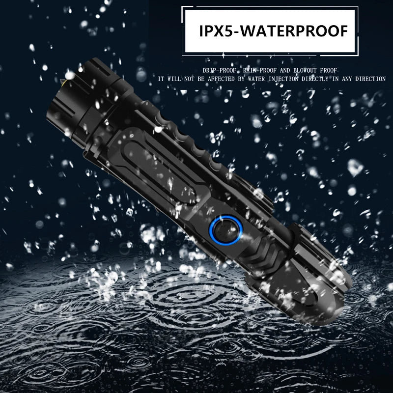 ZK20 Super Bright XHP90 LED Flashlight Zoomable USB Charging waterproof Tactical 26650 Hunting Flashlights with Safety Hammer.