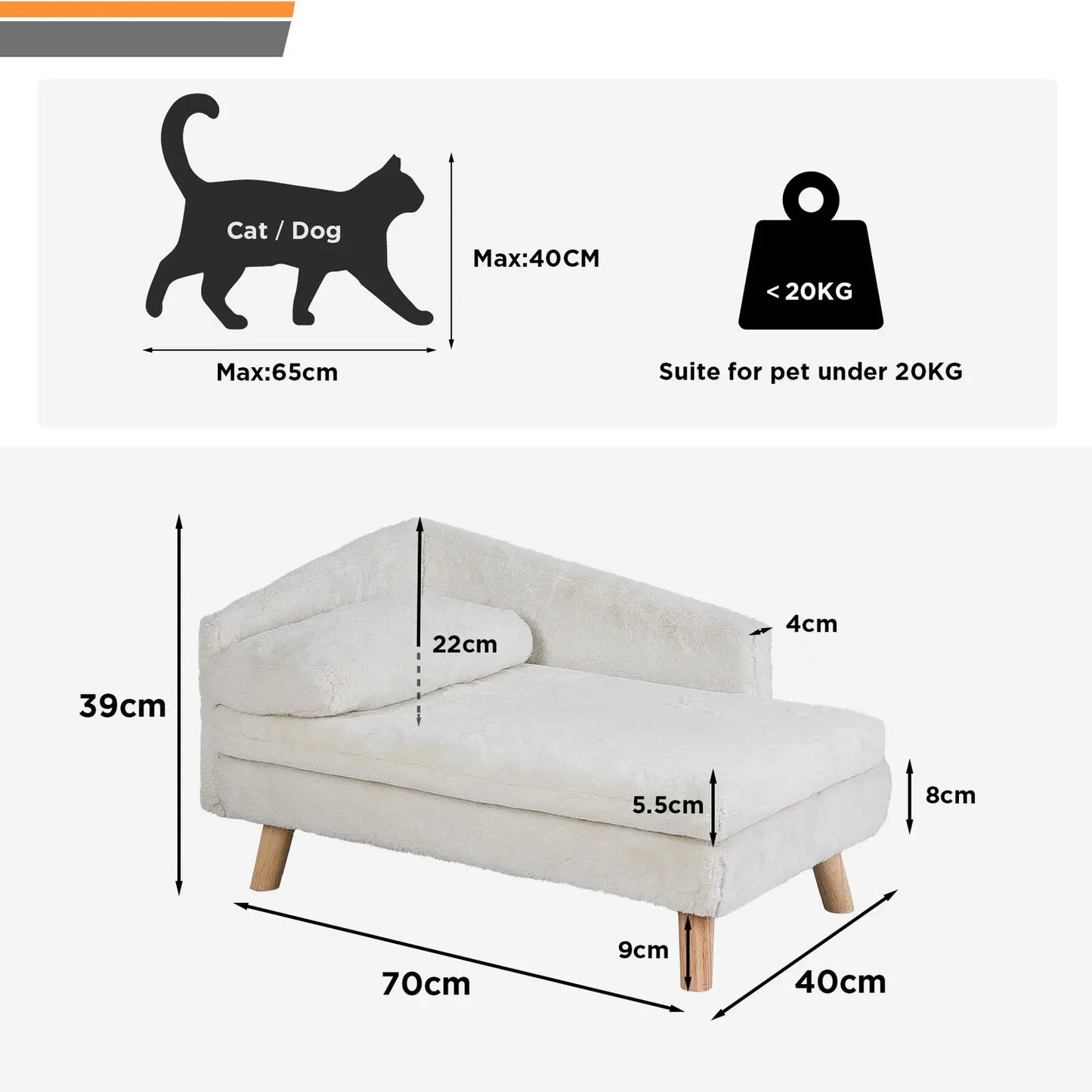 Elevated Pet Bed Solid Wood Leg Sofa for Indoor.