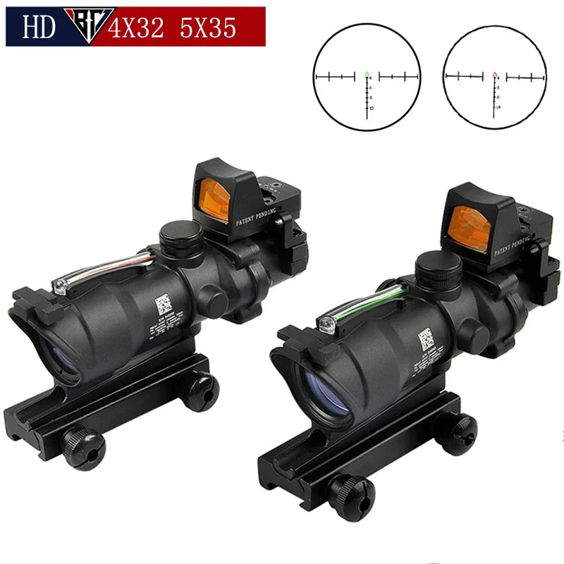 4X32 5x35  Scope Cahevron Reticle Fiber Green Red Illuminated with RMR Mirco Red Dot Sight Tactical Hunting Riflescope