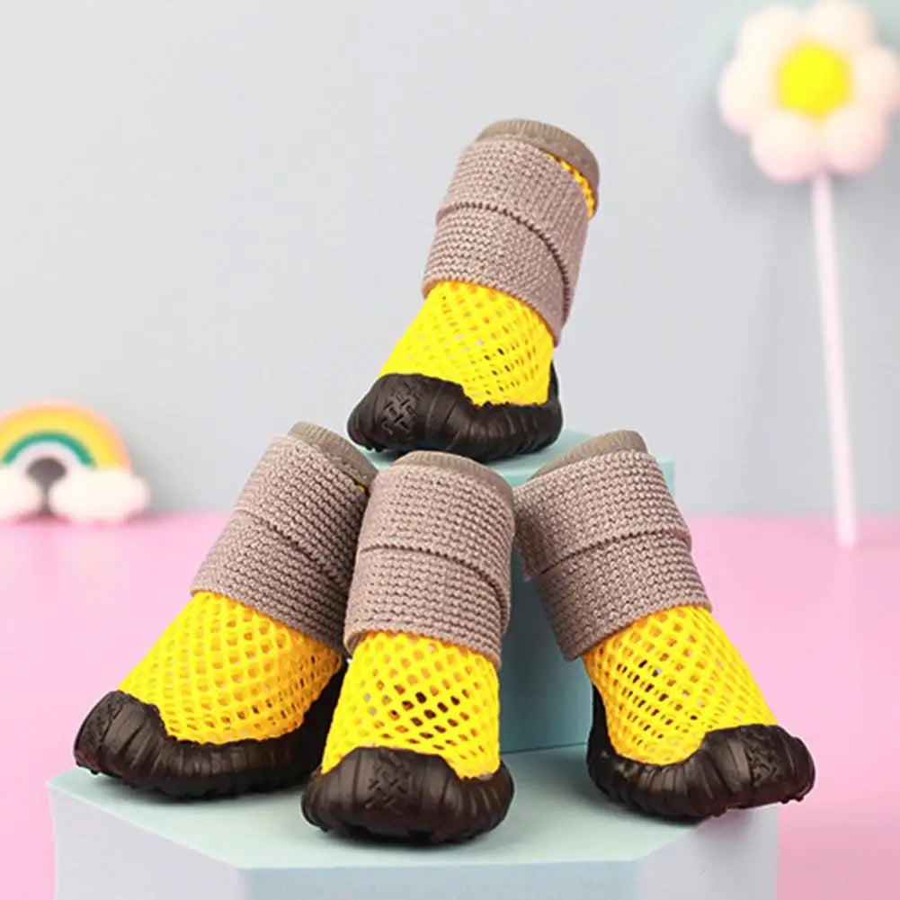 4Pcs Stylish Breathable Elasticated  Summer Ultra-light Pet Dog Rain Boots.