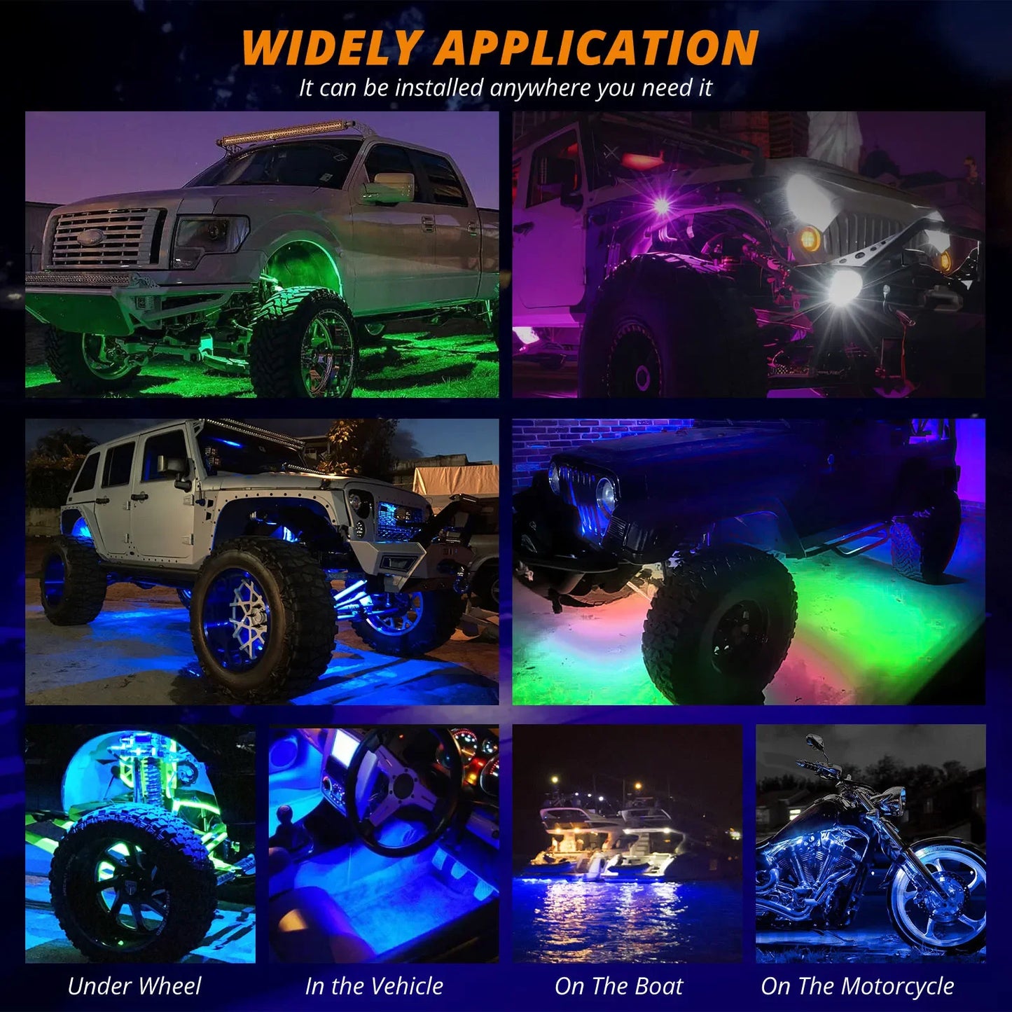 10 Pods APP Control Dream Color RGB + IC 240 LED Rock Lights Off-Road Truck UTV.