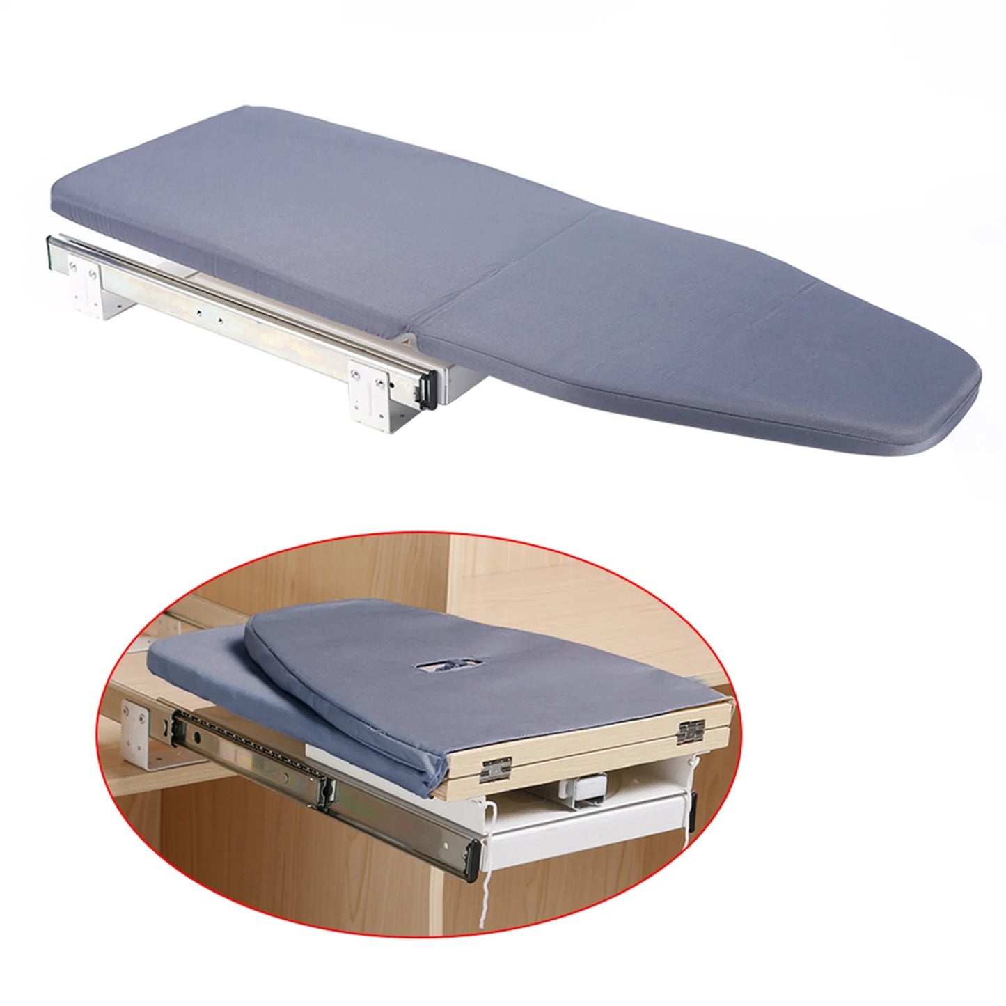 180° Rotation Foldable Ironing Board Retractable Closet For Home Space-Saving Furniture Pull & Push Cabinet Gray