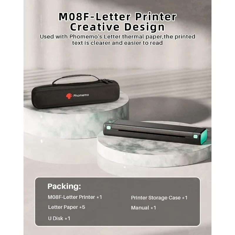 Phomemo Portable Printer - Wireless for Travel Compatible with iOS and Android & Laptop, Mini Bluetooth Mobile