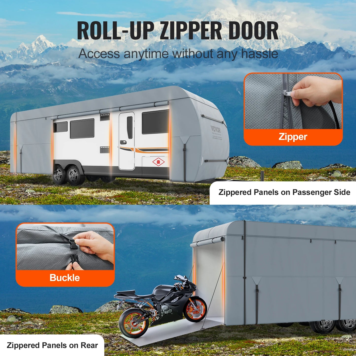 Travel Trailer Cover RV Cover Waterproof Windproof 4-Layer Non-Woven Fabric Camper Cover with Storage Bag and Patches