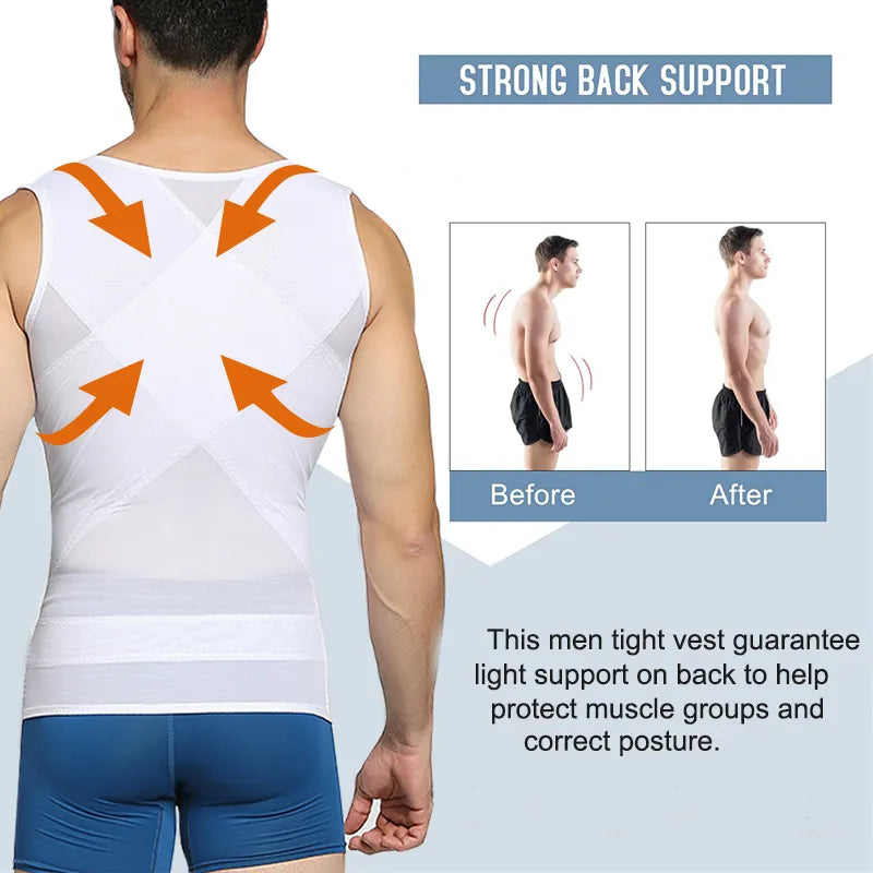 Mens Compression Vest Slimming Body Shaper Shirt Tummy Control Fitness Workout Tank Tops.