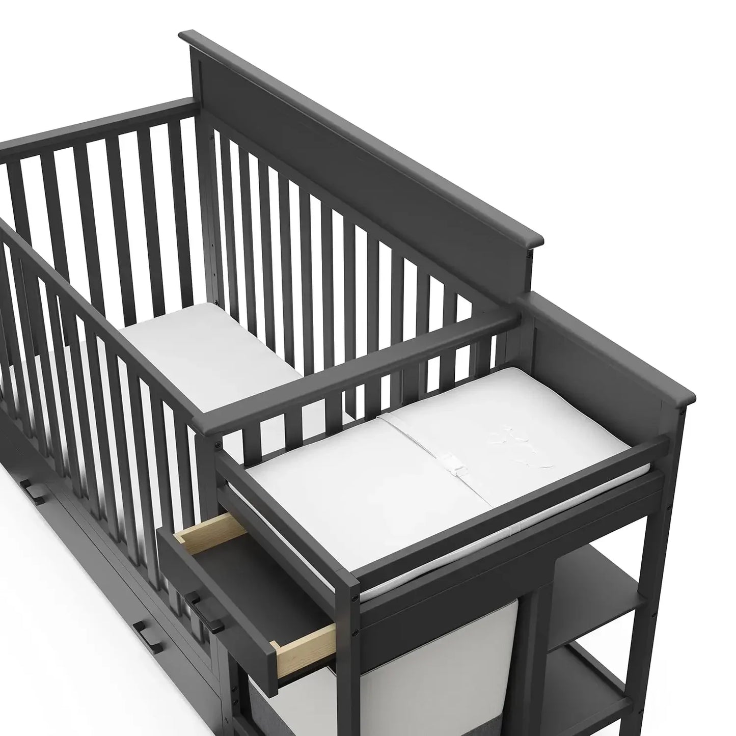 Convertible Crib and Changing Table Combo with Drawer, 4 in 1,  Bed, Changer, Gray, Converts to Toddler Bed