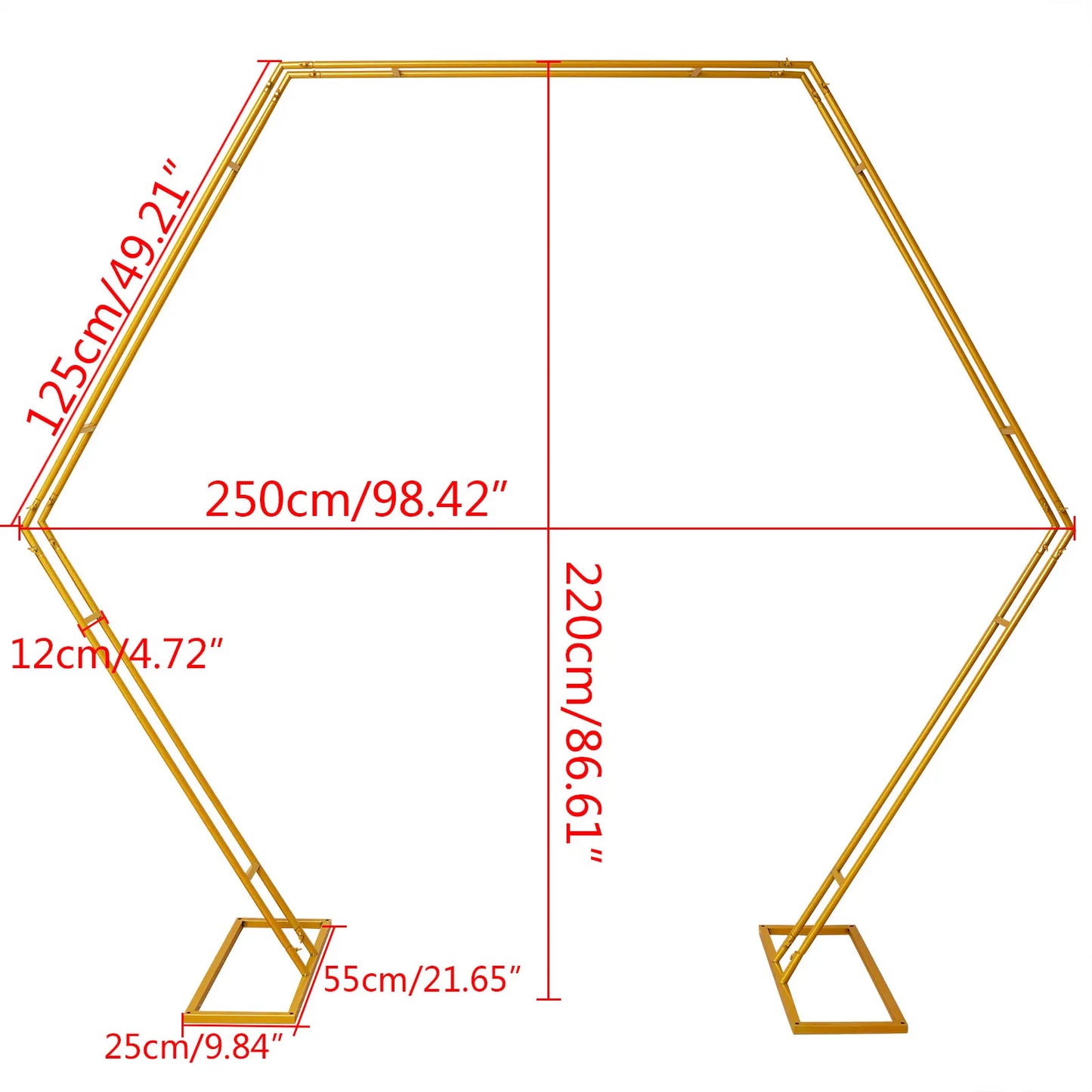 2.2M Large Golden Metal Wedding Arch Hexagon.