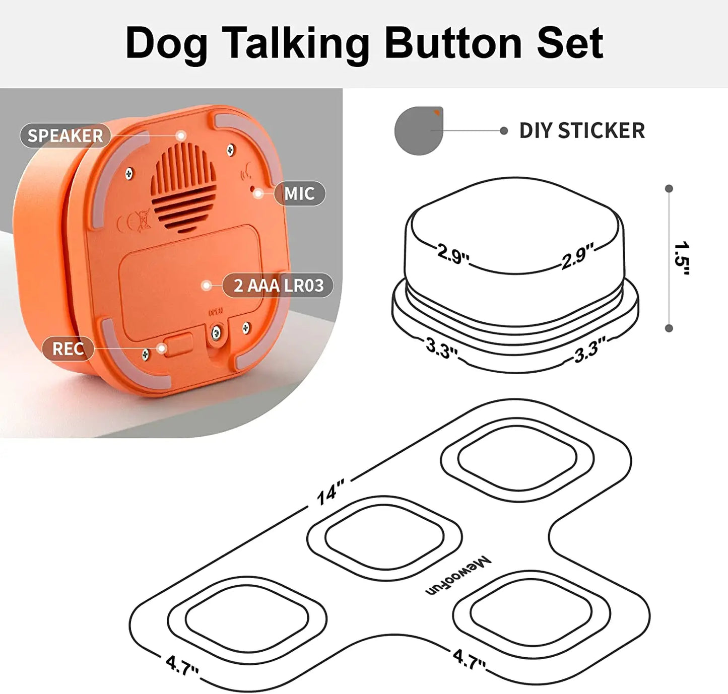 Dog Button Set With Mat & Stickers Pets Talk Trainable and Recordable  Communication Vocalised Voice Toy Clicker