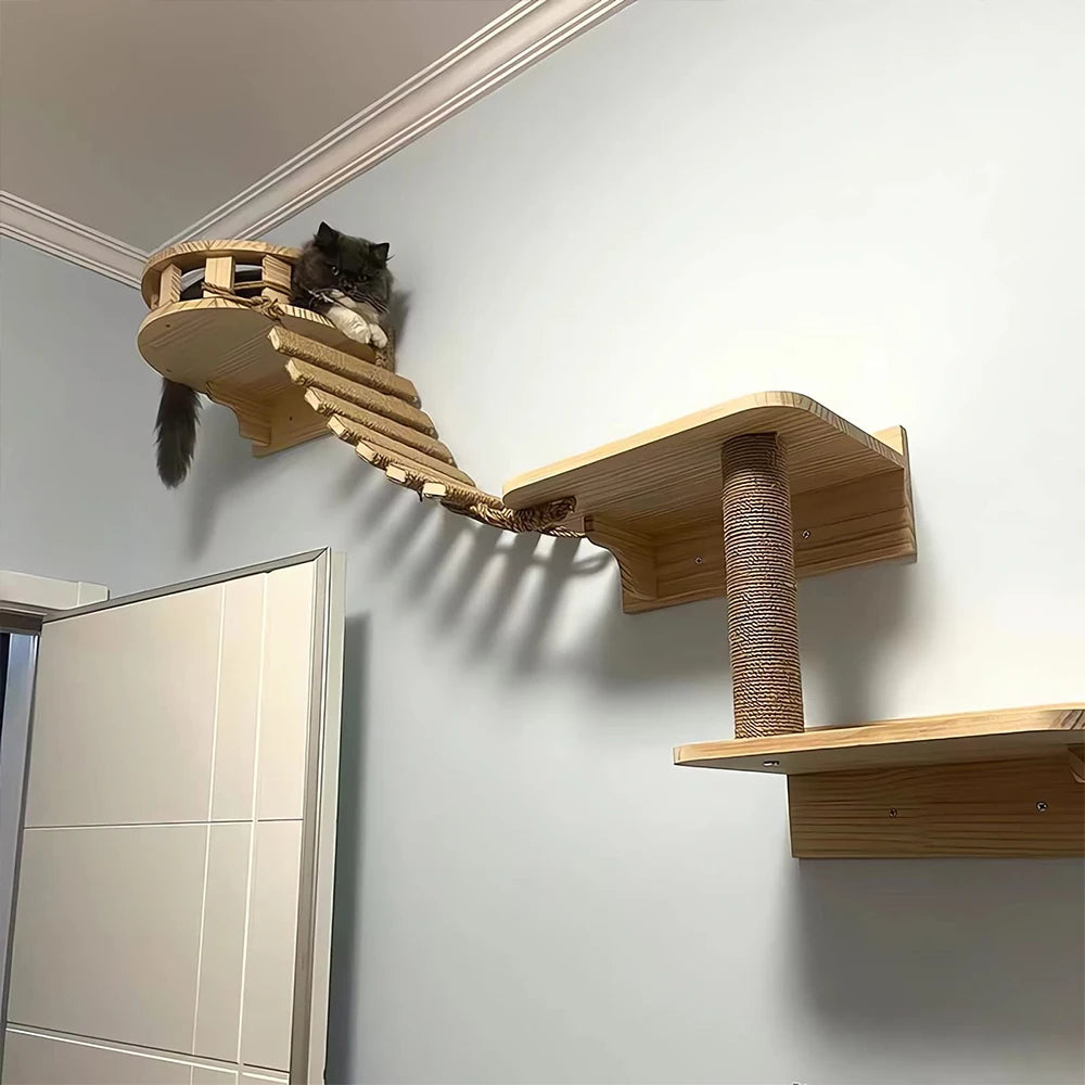 Cat Bridge for Cats Cage Sisal Wooden Rope Ladder, Kitten Step Scratcher Post Kitten Toys Tree Various Sizes