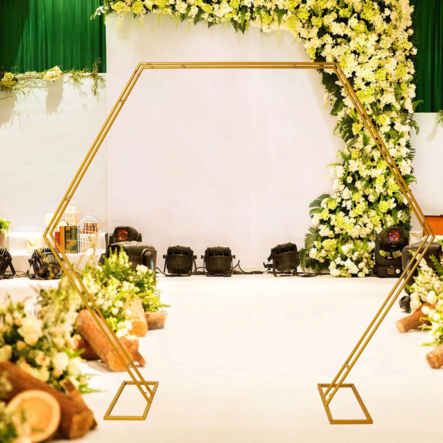 2.2M Large Golden Metal Wedding Arch Hexagon.