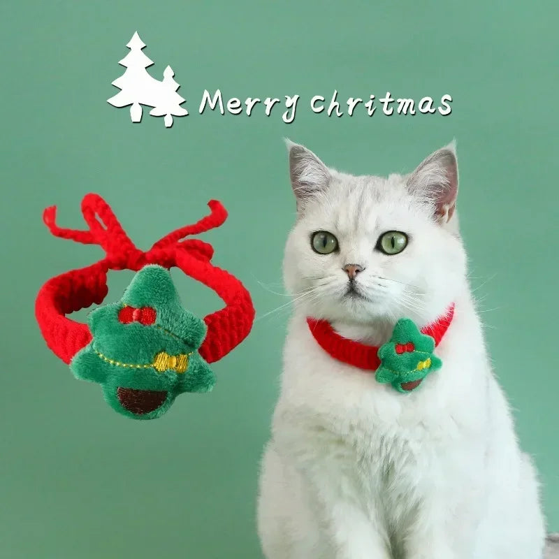 Cute Santa Claus Pattern Pet Bow Bell Collar for Dog Cats Accessories Supplies Holiday Christmas Dog Collar Pet Supplies