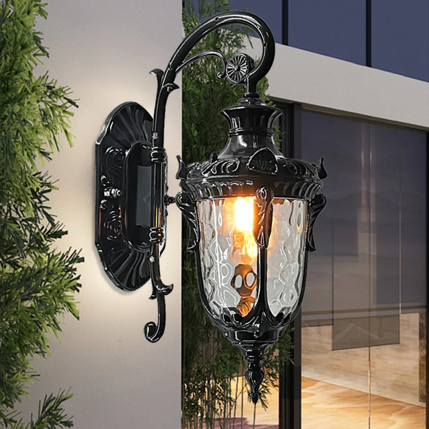 Outdoor Wall Lamp Antique Loft Wood Glass.