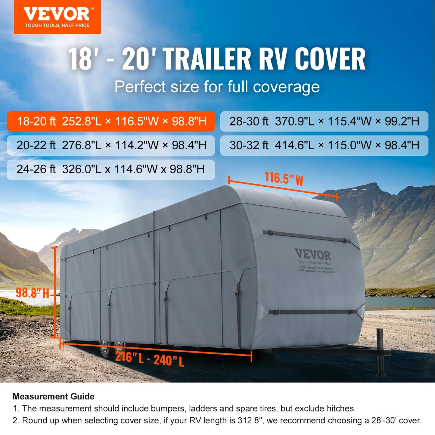 Travel Trailer Cover RV Cover Waterproof Windproof 4-Layer Non-Woven Fabric Camper Cover with Storage Bag and Patches