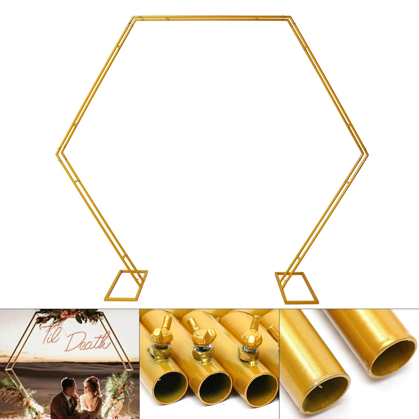 2.2M Large Golden Metal Wedding Arch Hexagon.