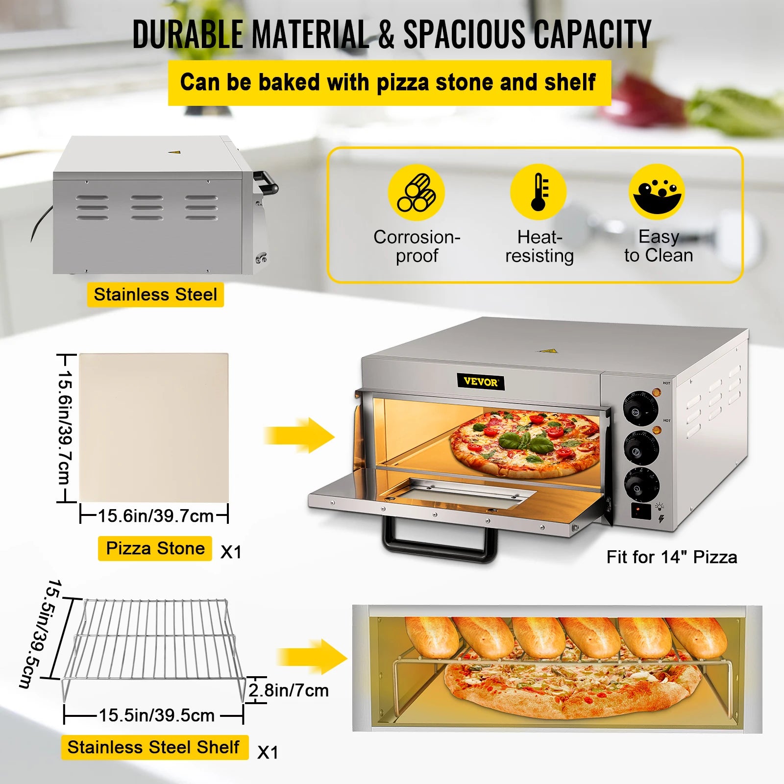 VEVOR Commercial Pizza Oven 14" Single/Double Deck Layer, Stainless Steel Multipurpose Electric Pizza Maker. - One Stop Shop & More