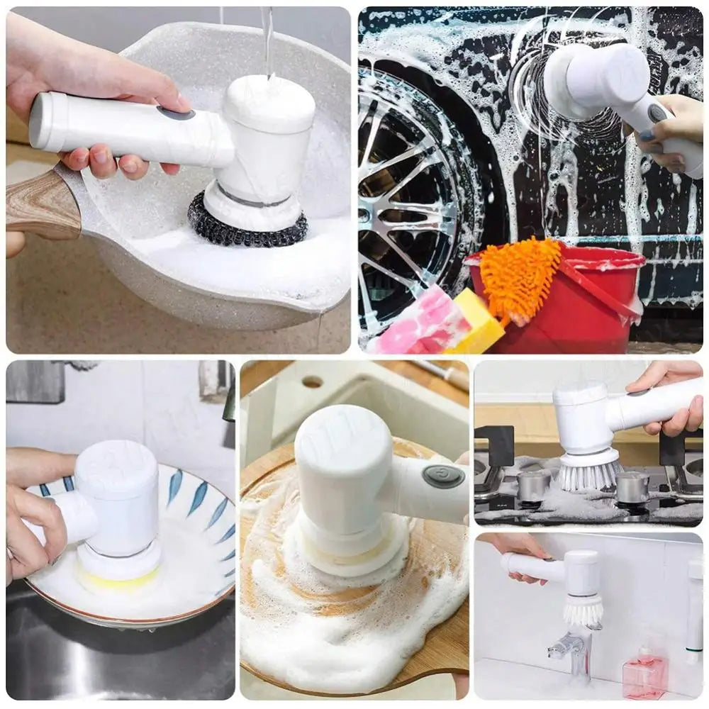 Electric Spin Scrubber Bathroom Cleaning Brush Power Scrubber with 5 Replaceable Brush Heads Electric Cleaning Brush For Kitchen