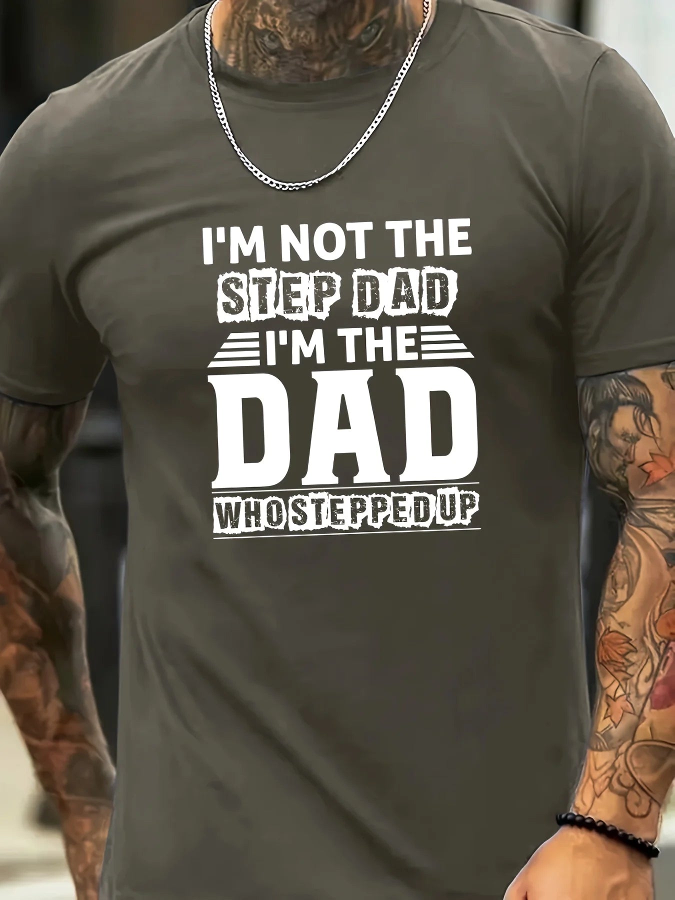 Father's Day DAD Print Men's Short Sleeve T-shirts, Comfy Casual Breathable Tops For Men's Fitness Training, Jogging, Outdoor Ac