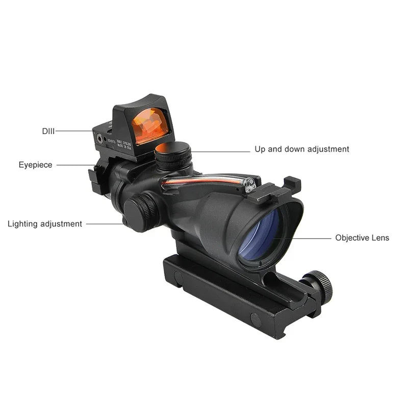 4X32 5x35  Scope Cahevron Reticle Fiber Green Red Illuminated with RMR Mirco Red Dot Sight Tactical Hunting Riflescope