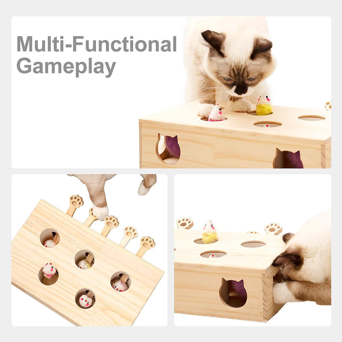 MewooFun Cat Toys Interactive Whack-a-mole Solid Wood Toys for Indoor Cats.