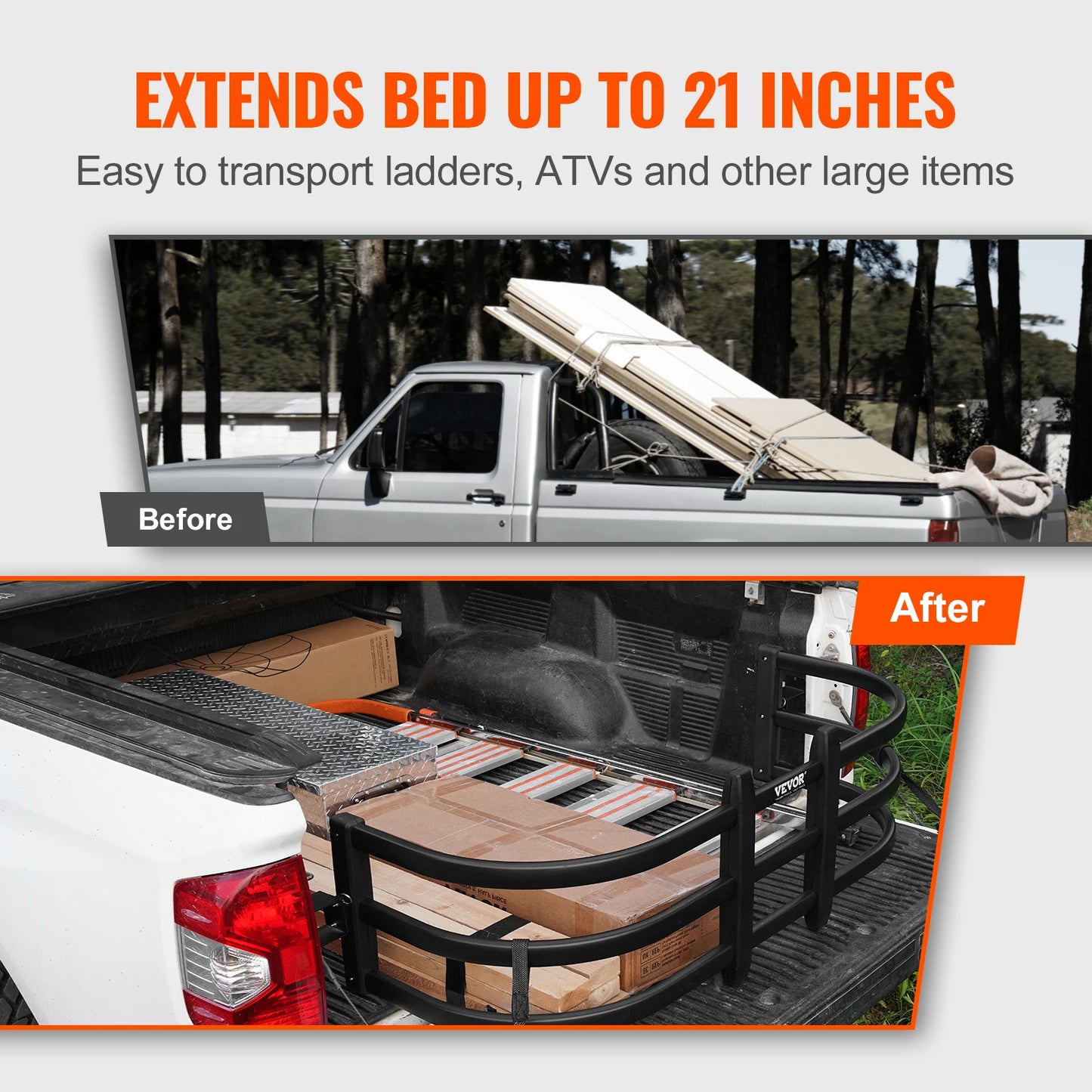 Truck Bed Extender Aluminum Retractable Tailgate Extender 51.6"-64"/55.5"-68" Adjustable Length Fits for Tacoma Ranger ect